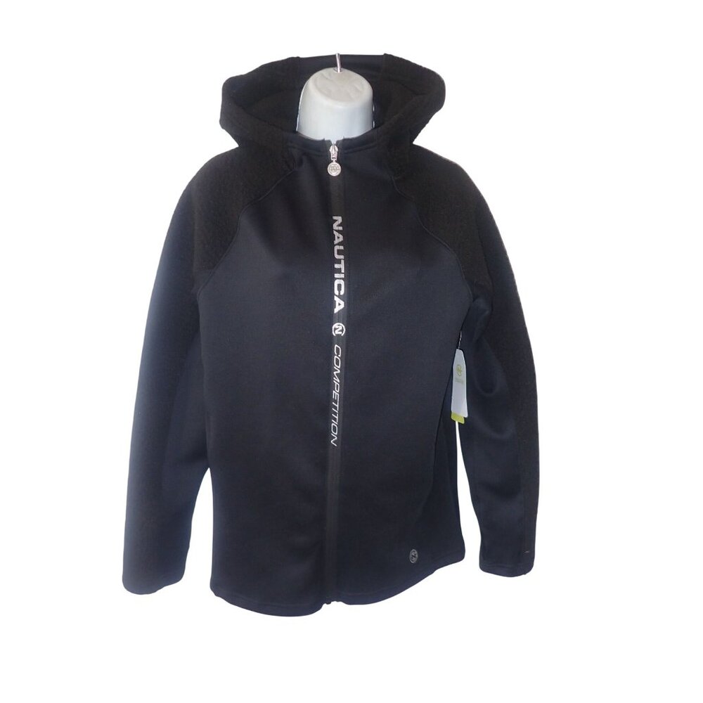 Nautica Competition Softshell  Fleece Jacket Women M Black NEW Spellout Athletic
